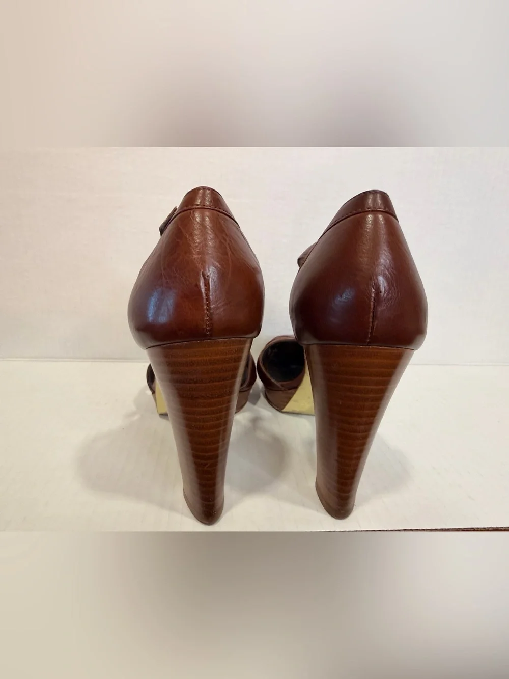 Vintage Juicy Couture Brown Leather Mary Jane Heel Pumps size 8 1/2